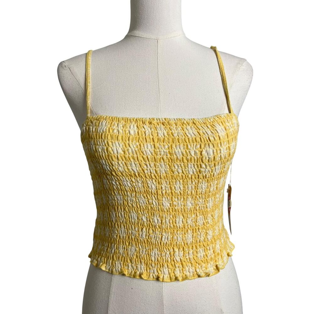 SISSTR Breezy Babe Tank Top Women Medium Yellow Smocked Cami Square Neck Stretch